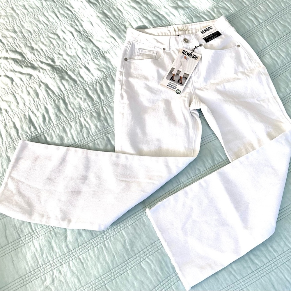REWASH NY LA crop kick bell high rise vintage stretch white jeans Sz 0 24 NWT